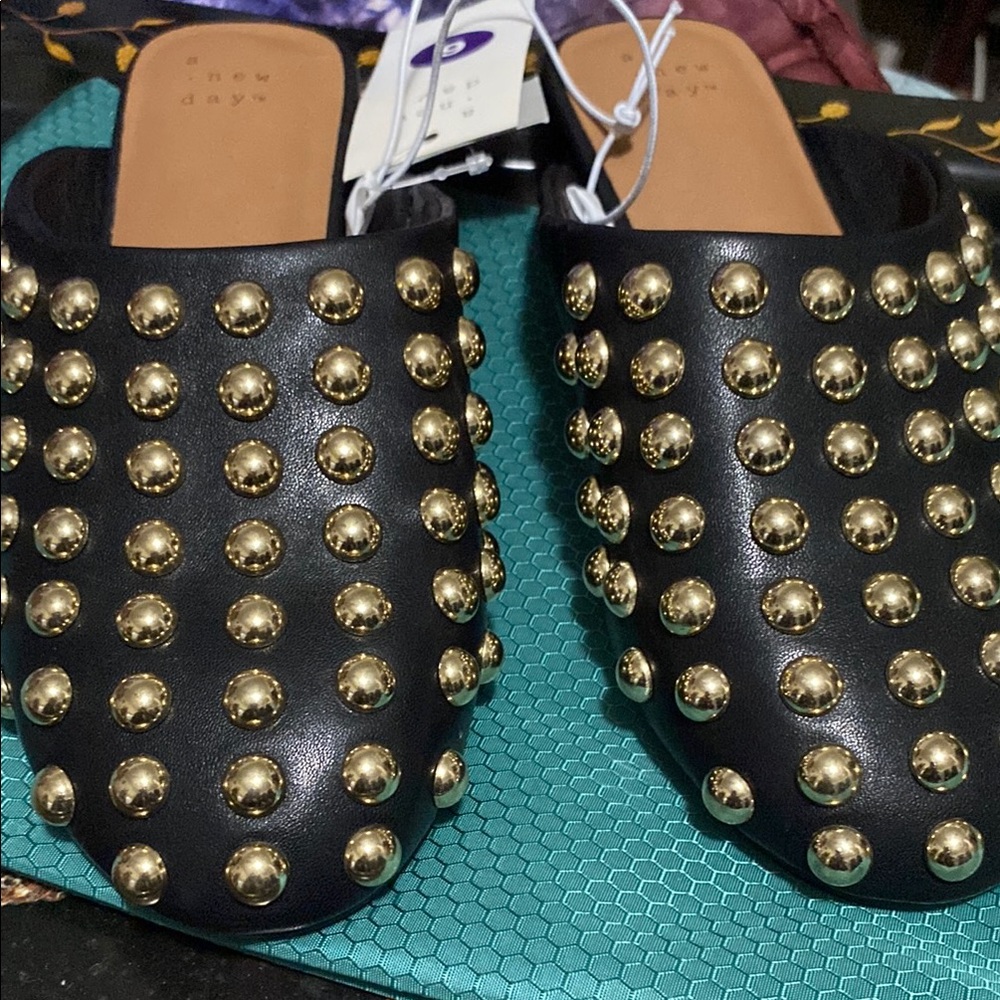 Studded Black and Gold Women's Mules